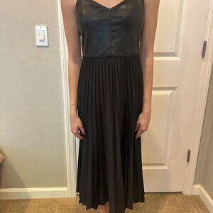 Zara midi dress faux leather top/ pleated skirt bottom size M